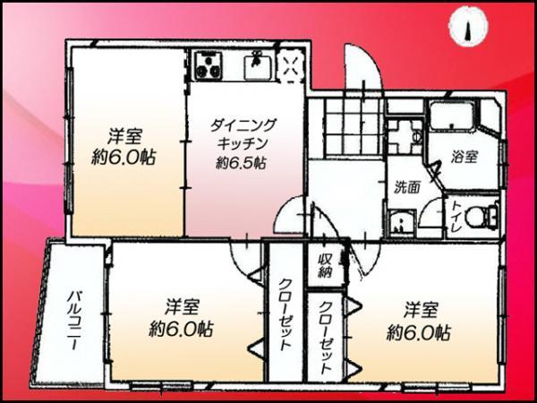 Floor plan. 3DK, Price 19.9 million yen, Occupied area 58.16 sq m , Since the balcony area of ​​3.64 sq m square room, It is very bright room