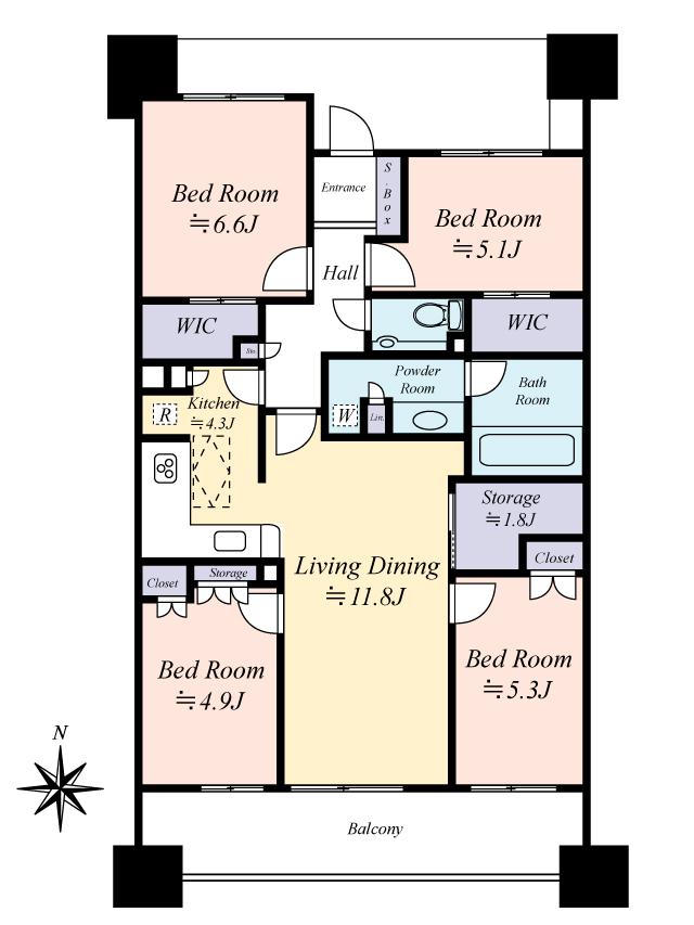 Floor plan. 4LDK, Price 39,800,000 yen, Occupied area 87.79 sq m , Balcony area 12.54 sq m