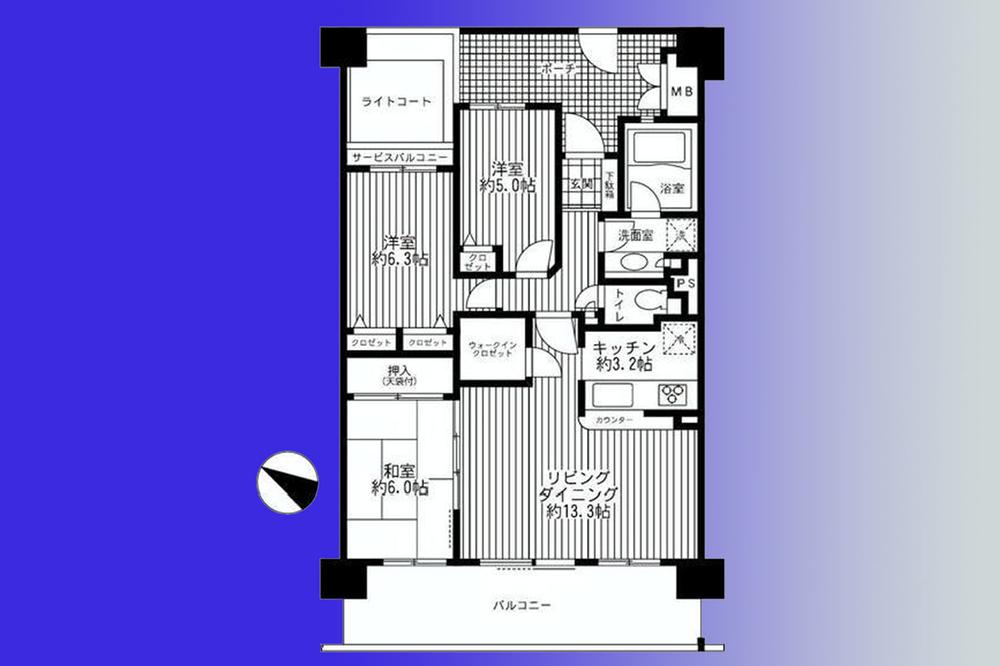 Floor plan. 3LDK, Price 48,800,000 yen, Occupied area 76.82 sq m , Peace of mind security + living environment favorable properties that you want to recommend to the balcony area 16 sq m 24-hour manned management »Family