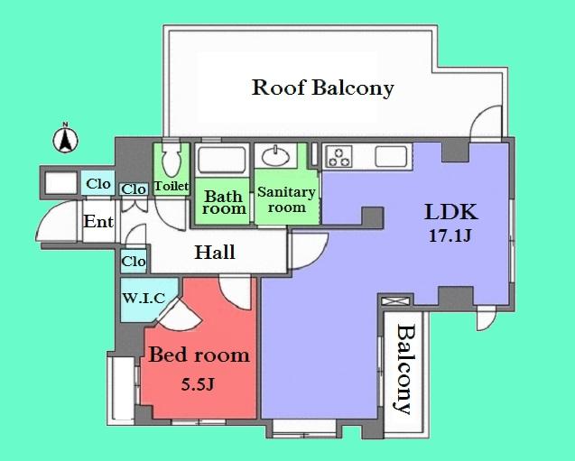 Floor plan. 1LDK, Price 41,500,000 yen, Occupied area 54.42 sq m , Balcony area 3.33 sq m