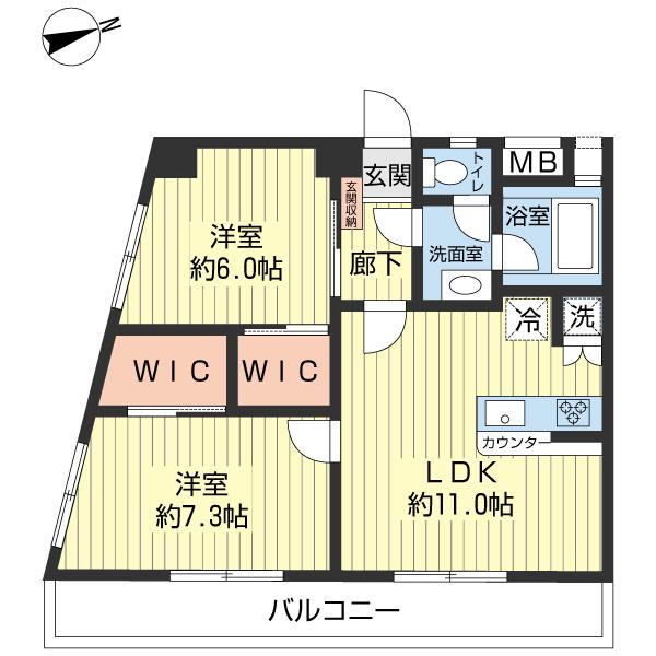 Floor plan. 2LDK, Price 23,990,000 yen, Occupied area 54.54 sq m