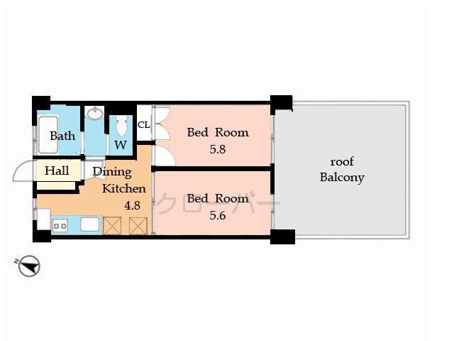 Floor plan. 2DK, Price 15,980,000 yen, Occupied area 41.32 sq m , Balcony area 26.84 sq m