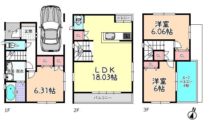 Floor plan. All rooms 6 Pledge ensure ・ 2SLDK with garage