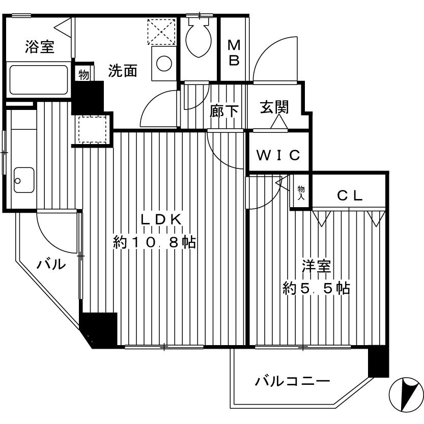 Floor plan. 1LDK, Price 23.8 million yen, Footprint 41.4 sq m , Balcony area 5.44 sq m