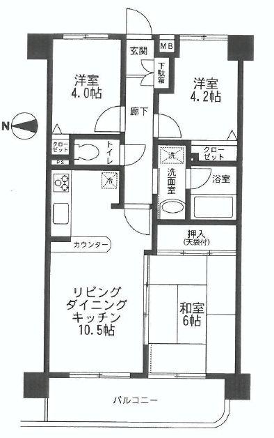 Floor plan. 3LDK, Price 32,800,000 yen, Occupied area 55.08 sq m , Balcony area 7.74 sq m counter kitchen