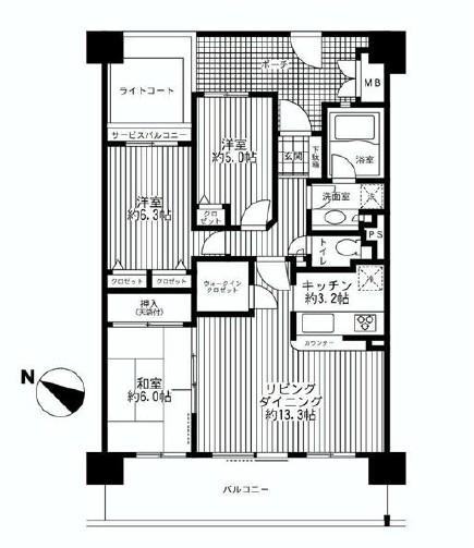 Floor plan. 3LDK, Price 48,800,000 yen, Occupied area 76.82 sq m , Balcony area 16 sq m
