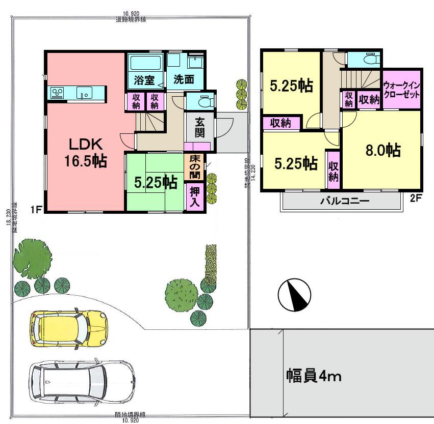 Building plan example (floor plan). Building plan example: Building price 17,350,000 yen, Building area 98.85 square meters