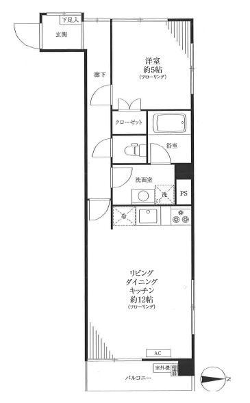 Floor plan. 1LDK, Price 18,800,000 yen, Occupied area 44.01 sq m , Balcony area 4.32 sq m