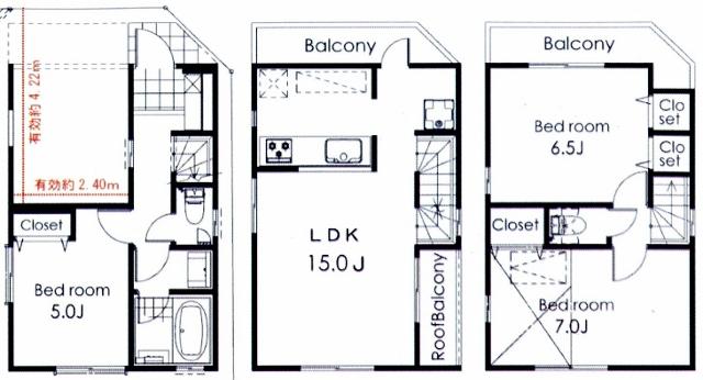 Floor plan. 46,800,000 yen, 3LDK, Land area 41.59 sq m , Building area 75.91 sq m