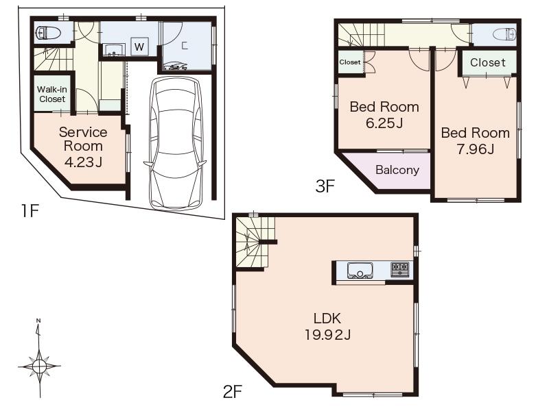 Compartment view + building plan example. Building plan example (A section) 3LDK, Land price 44,800,000 yen, Land area 45 sq m , Building price 15 million yen, Building area 87.37 sq m