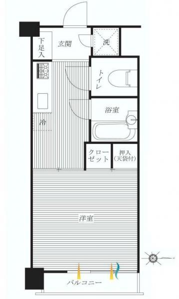 Floor plan. 1K, Price 13.4 million yen, Occupied area 29.16 sq m , Balcony area 3.6 sq m