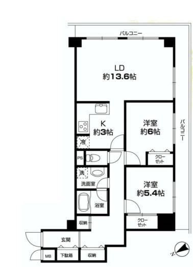 Floor plan. 2LDK, Price 32,500,000 yen, Footprint 67.2 sq m , Balcony area 17.3 sq m