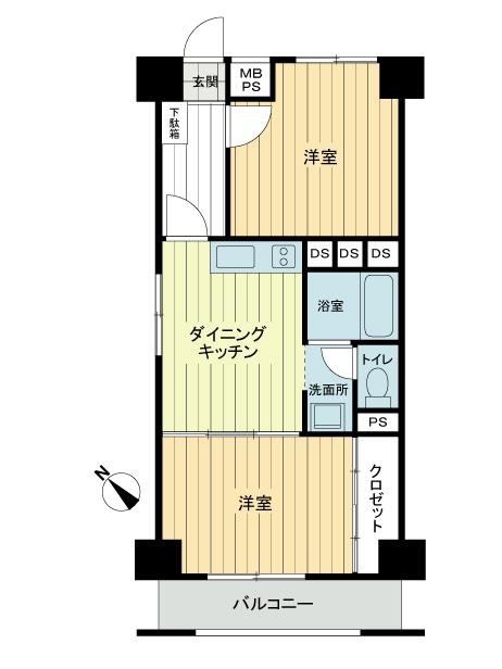 Floor plan. 2DK, Price 19,800,000 yen, Footprint 43.2 sq m , Balcony area 4.5 sq m