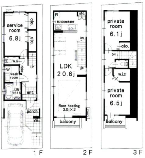 Floor plan. (C Building), Price 50,800,000 yen, 3LDK, Land area 64.05 sq m , Building area 104.95 sq m