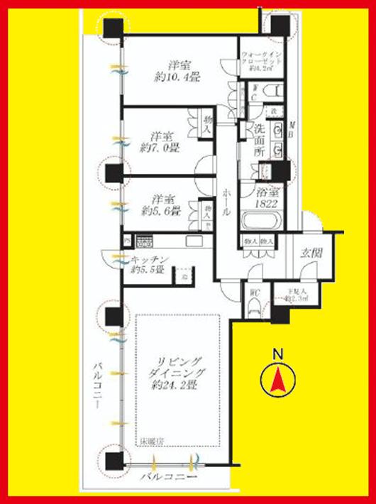 Floor plan. 3LDK, Price 109 million yen, Footprint 125.77 sq m , Balcony area 40.38 sq m