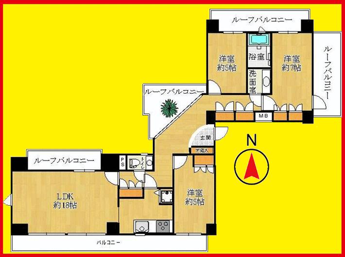 Floor plan. 3LDK, Price 42,800,000 yen, Occupied area 89.53 sq m , Balcony area 59.17 sq m top floor, 360-degree view is