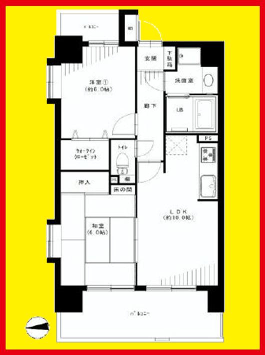Floor plan. 2LDK, Price 33,800,000 yen, Occupied area 52.26 sq m , Balcony area 12.74 sq m