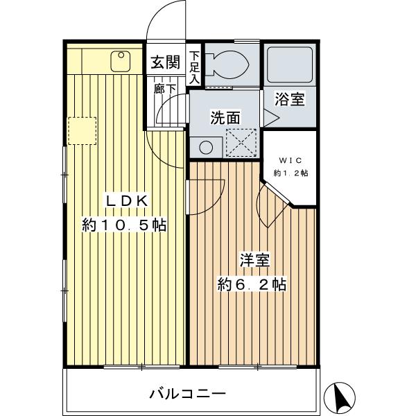 Floor plan. 1LDK, Price 19,800,000 yen, Occupied area 36.72 sq m , Balcony area 5.13 sq m