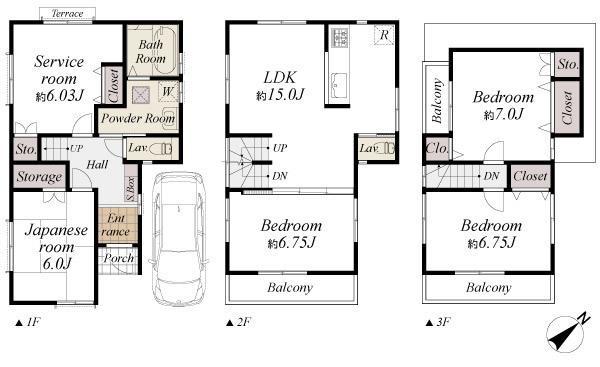 Floor plan. 54,800,000 yen, 4LDK+S, Land area 73.66 sq m , Building area 108.13 sq m