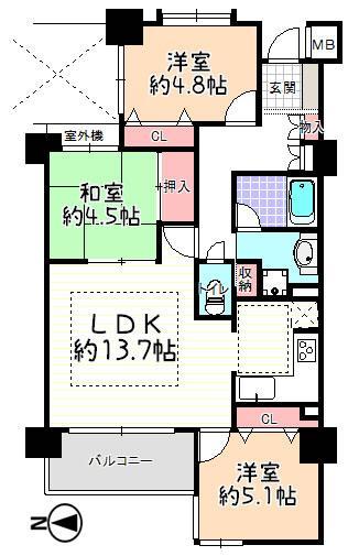 Floor plan. 3LDK / Living two places floor heating with