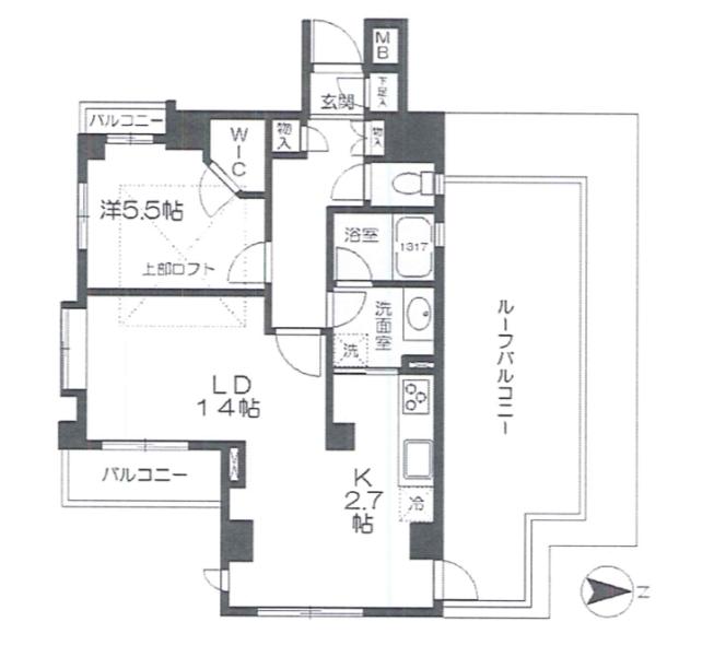 Floor plan. 1LDK, Price 41,500,000 yen, Occupied area 54.42 sq m , Balcony area 3.33 sq m