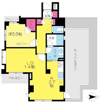 Floor plan. 1LDK, Price 41,500,000 yen, Occupied area 54.42 sq m , Balcony area 3.33 sq m
