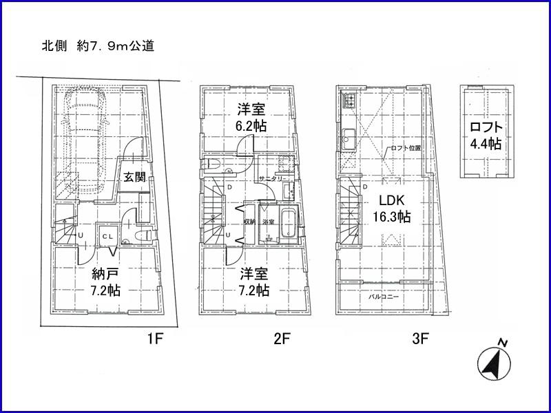 Floor plan. 57,800,000 yen, 3LDK, Land area 52.92 sq m , Building area 104.1 sq m