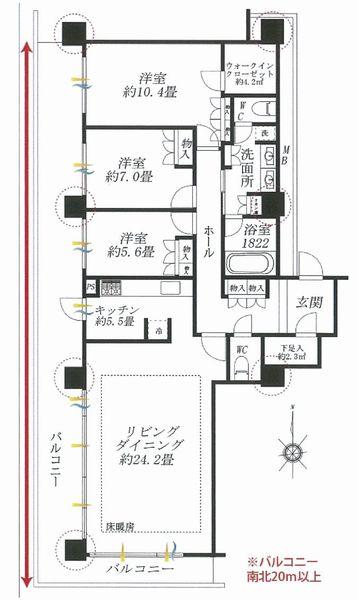Floor plan. 3LDK, Price 109 million yen, Footprint 125.77 sq m , Balcony area 40.38 sq m still, Ribapure is popular southwestward!