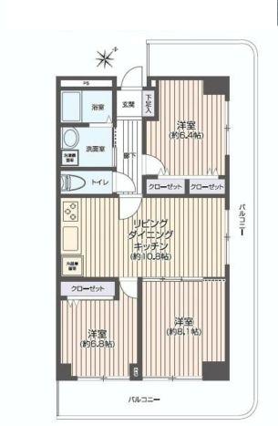 Floor plan. 3LDK, Price 28.8 million yen, Occupied area 69.72 sq m , Balcony area 23.78 sq m