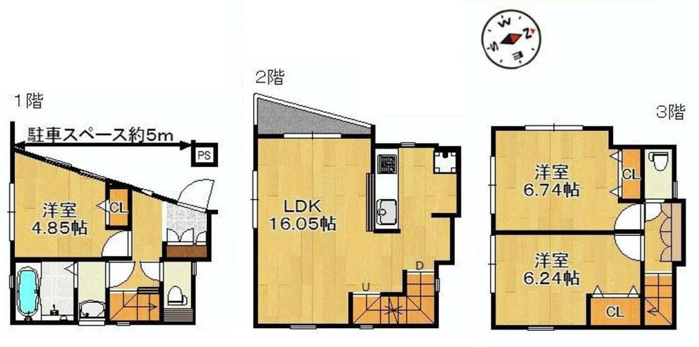 Floor plan. 39,800,000 yen, 3LDK, Land area 41.29 sq m , Building area 84.99 sq m