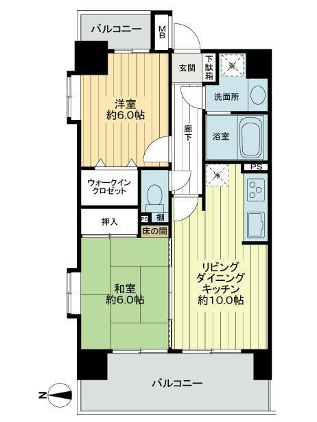 Floor plan. 2LDK, Price 33,800,000 yen, Occupied area 52.26 sq m , Balcony area 12.74 sq m