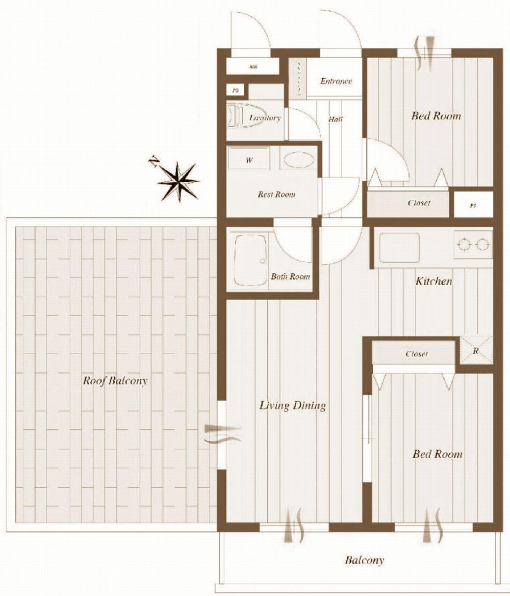 Floor plan. 2LDK, Price 32,800,000 yen, Occupied area 50.22 sq m , Balcony area 6.04 sq m roof balcony apartment Indoor Video published in