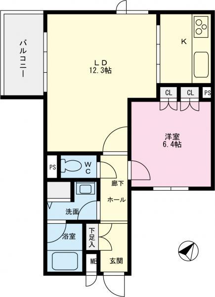 Floor plan. 1LDK, Price 24,800,000 yen, Footprint 51.2 sq m , Balcony area 5.12 sq m