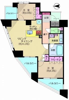 Floor plan. 2LDK, Price 35,800,000 yen, Occupied area 71.11 sq m , Balcony area 17.49 sq m
