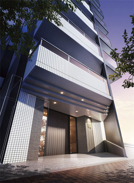 Buildings and facilities. Black and white facade design impress the sublime appearance. Its elegant appearance form is, Beautifully in harmony with the landscape of Sanno to inherit the history and culture, Carousel exudes the presence of exceptional. 25 House to add a new premium to fade unexpected life, Birth. (Entrance Rendering)