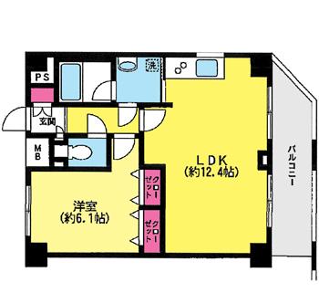 Floor plan. 1LDK, Price 31.5 million yen, Occupied area 40.38 sq m , Balcony area 7.38 sq m