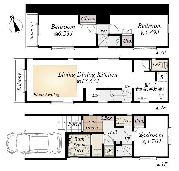 Floor plan. 51,800,000 yen, 3LDK, Land area 58.51 sq m , Building area 81.97 sq m