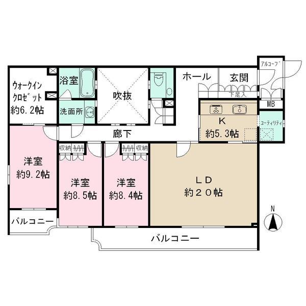 Floor plan. 3LDK, Price 61,900,000 yen, Footprint 132.37 sq m , Balcony area 18.8 sq m