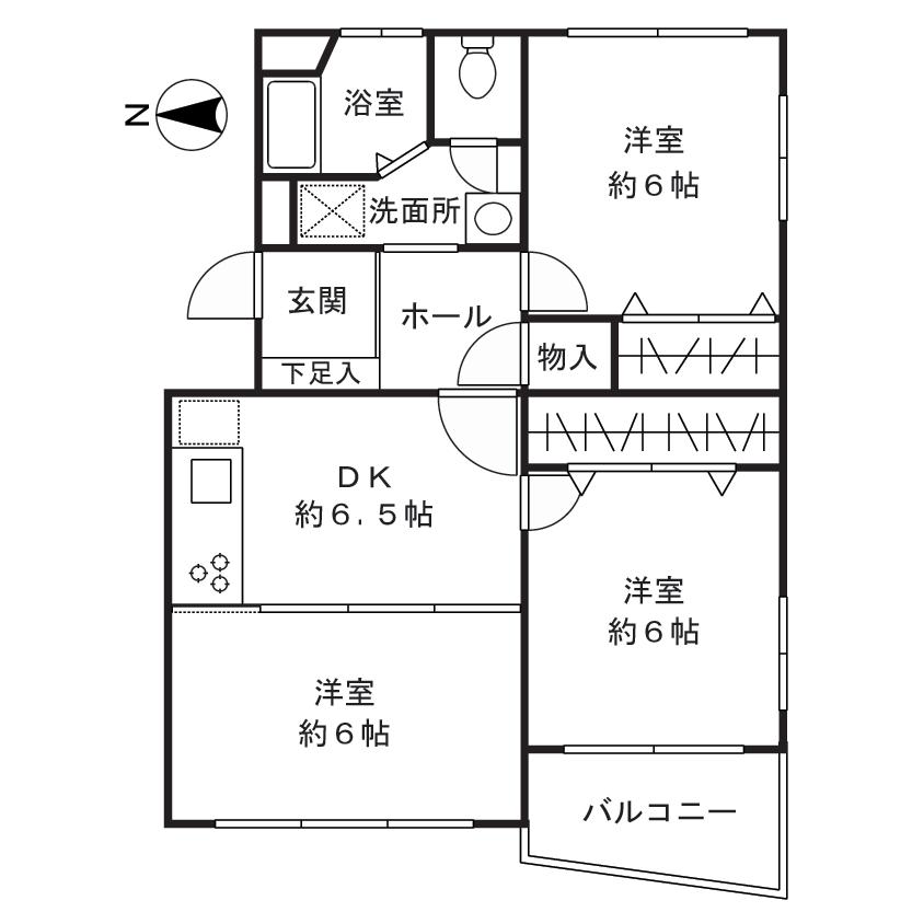 Floor plan. 3DK, Price 19.9 million yen, Occupied area 58.16 sq m , Bright room with a balcony area 3.64 sq m southwest angle room!