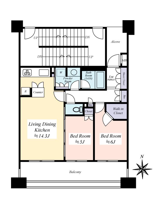 Floor plan. 2LDK, Price 41,800,000 yen, Occupied area 60.48 sq m , Balcony area 16.8 sq m