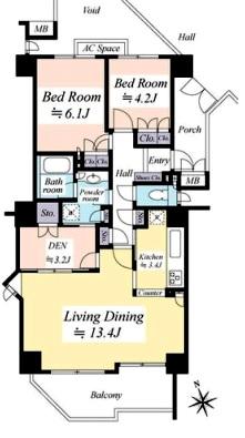 Floor plan. 2LDK + S (storeroom), Price 35,900,000 yen, Occupied area 69.46 sq m , Jewels very positive per good room balcony area 9.13 sq m south-facing.