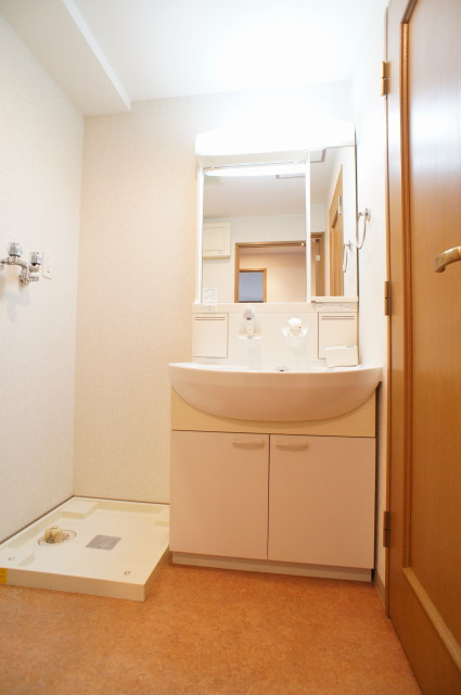 Washroom. Wash basin, Washing machine Storage