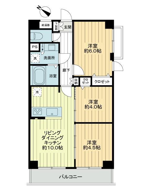 Floor plan. 3LDK, Price 34,800,000 yen, Footprint 56 sq m , Balcony area 6.71 sq m