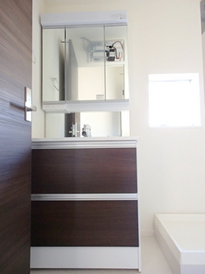 Washroom. Convenient 3-surface mirror type of shampoo dresser
