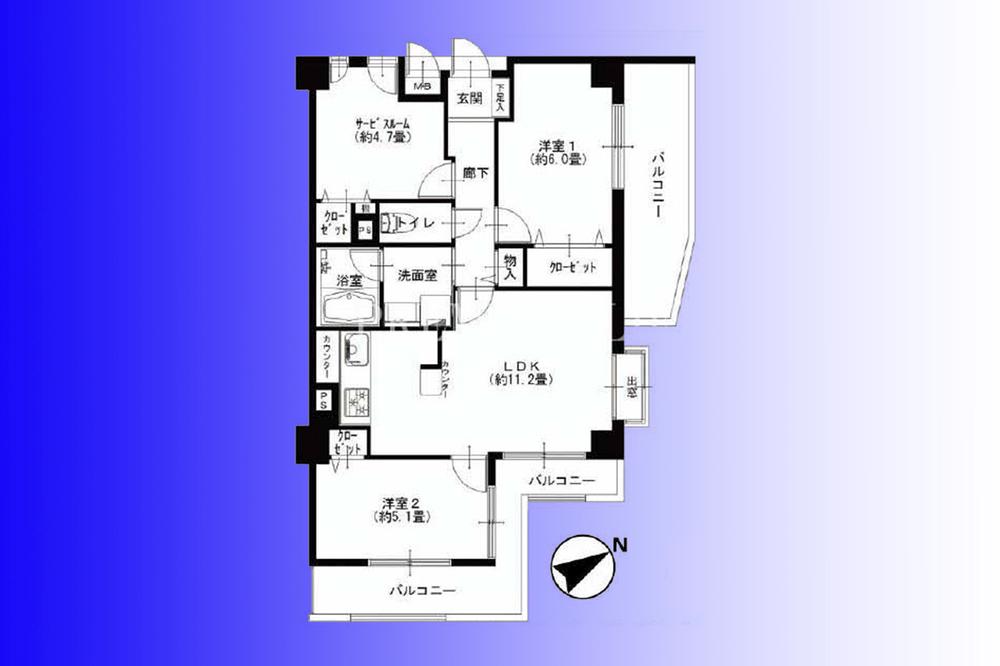 Floor plan. 2LDK + S (storeroom), Price 41,900,000 yen, Occupied area 61.31 sq m , Balcony area 15.42 sq m   [Floor plan] Parks and super ・ Livable living environment close to the post office. Dishwasher system Kitchen Yes!