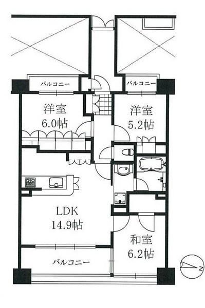 Floor plan. 3LDK, Price 41,800,000 yen, Occupied area 71.95 sq m , Balcony area 12.41 sq m