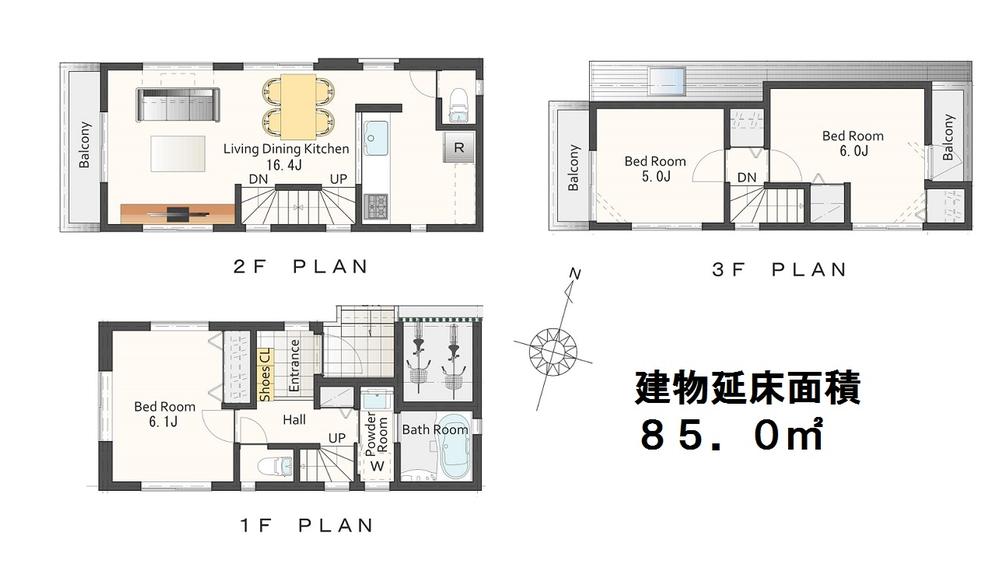 Floor plan. 39,800,000 yen, 3LDK, Land area 51.74 sq m , Building area 85 sq m