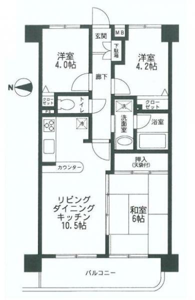 Floor plan. 3LDK, Price 32,800,000 yen, Occupied area 55.08 sq m , Balcony area 7.74 sq m