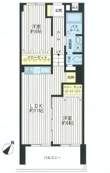 Floor plan. 2LDK, Price 23,900,000 yen, Footprint 59.1 sq m , Balcony area 8.64 sq m