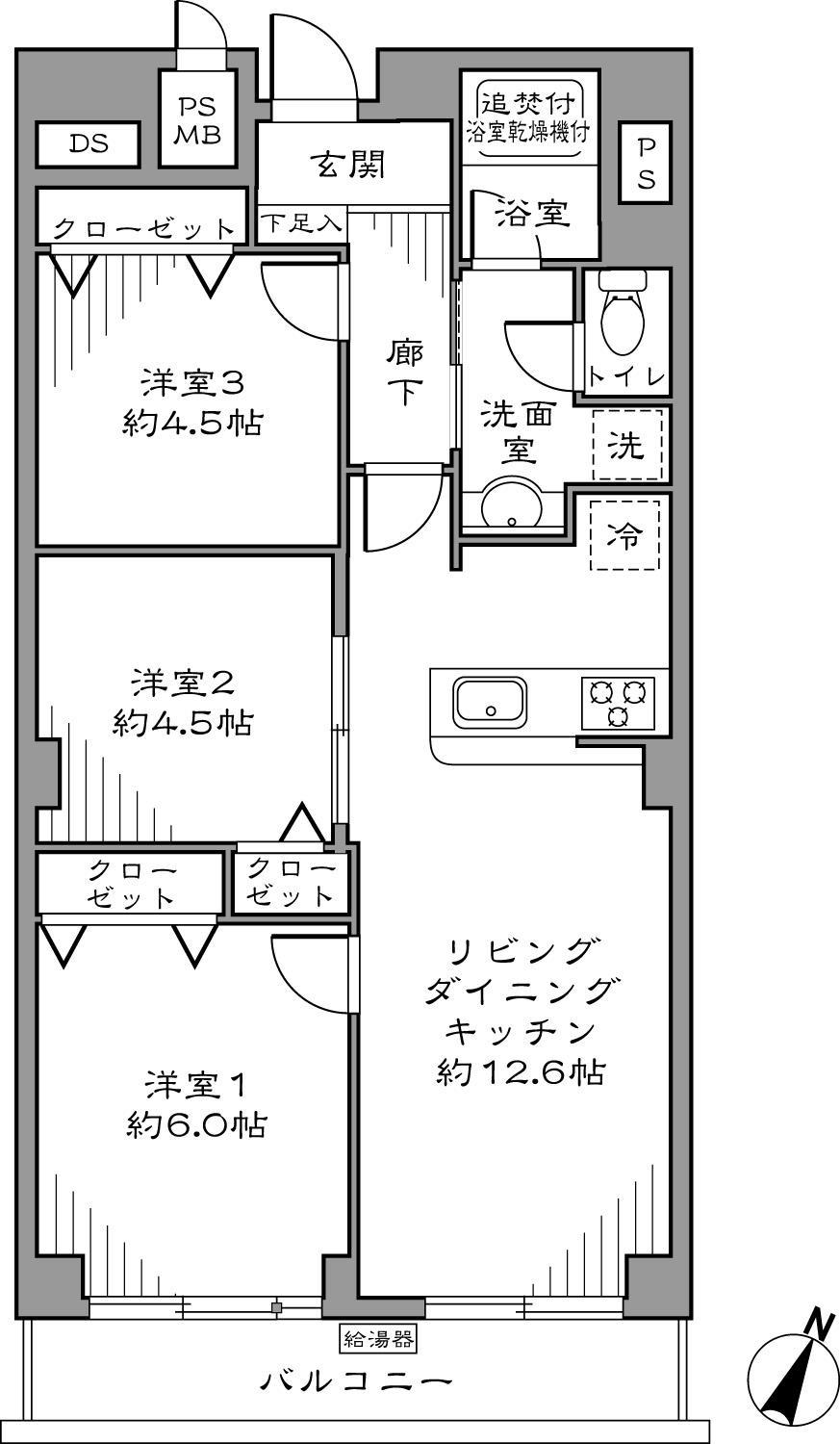 Floor plan. 3LDK, Price 32,800,000 yen, Occupied area 62.6m2